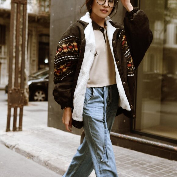 Arizona Vintage 'Vancouver' black vegan Navajo bomber, one size - Picture 8 of 12